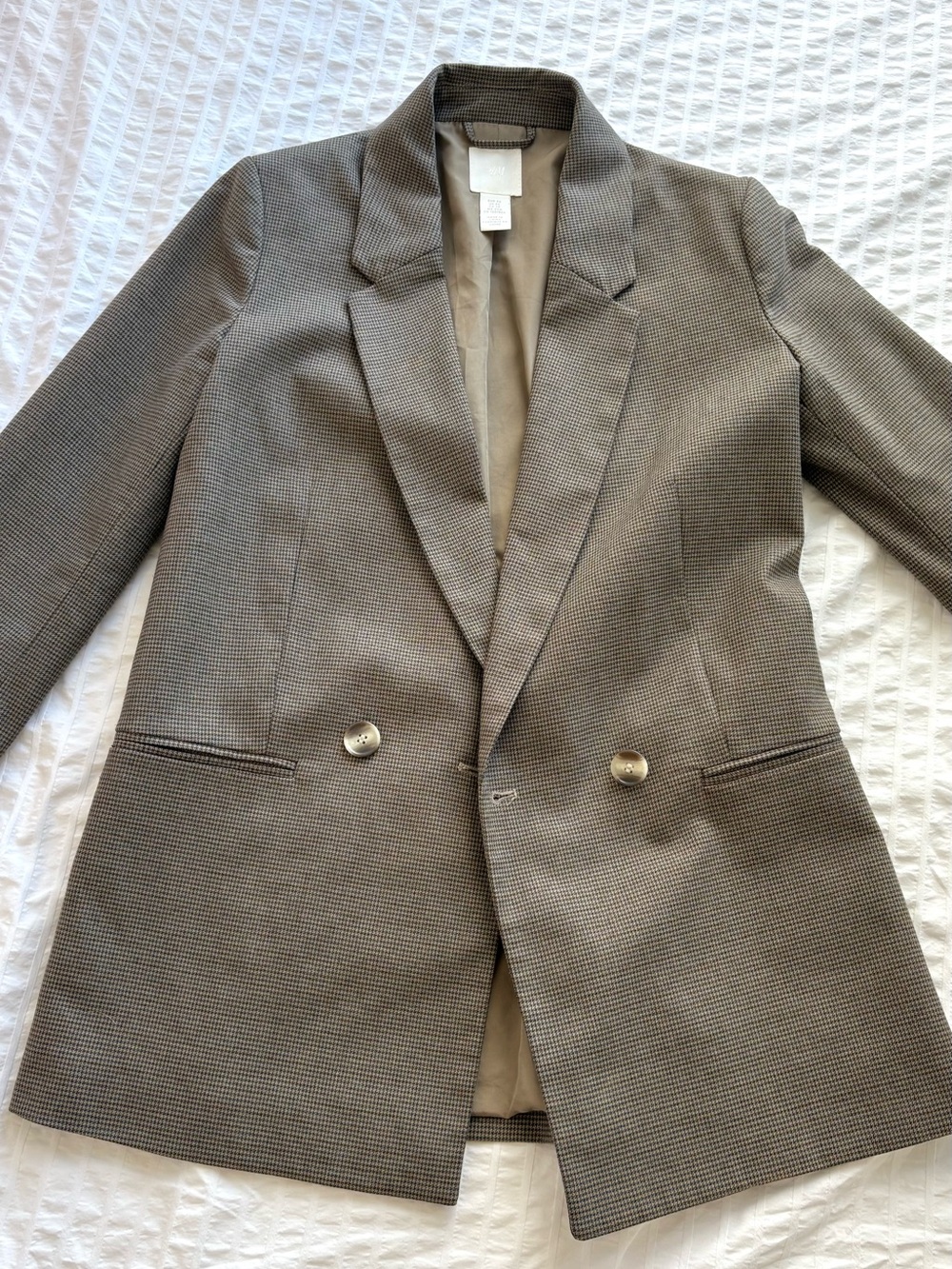 H&M Women's Brown Micro-Check Double-Button Blazer